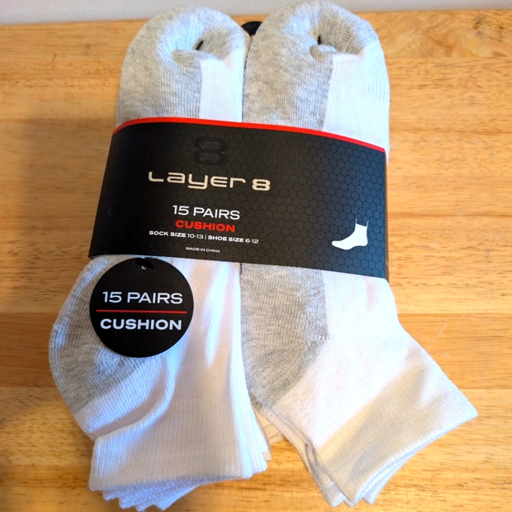 Layer 8 White and Gray Athletic Socks with Cushioning
